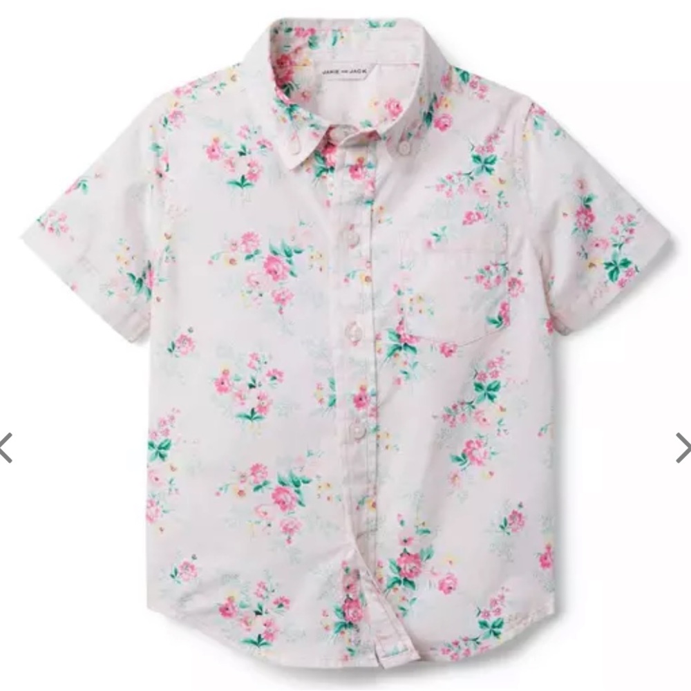 EUC💖J&J Floral poplin Short Sleeve Shirt 4t